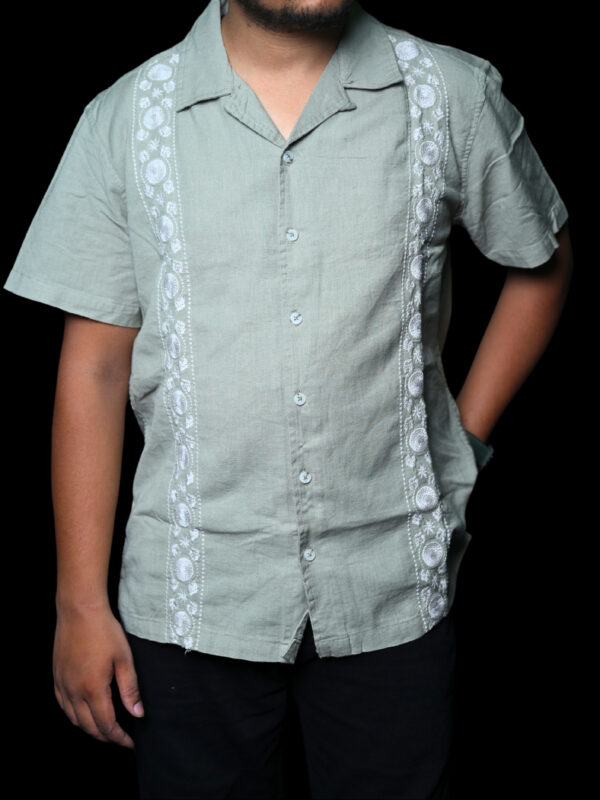 Classic Light Green Embroidered Short-Sleeve Shirt