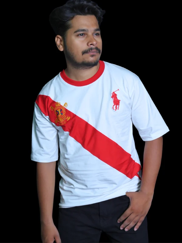 Polo-Inspired Graphic T-Shirt – White & Red Sports Edition - Image 4