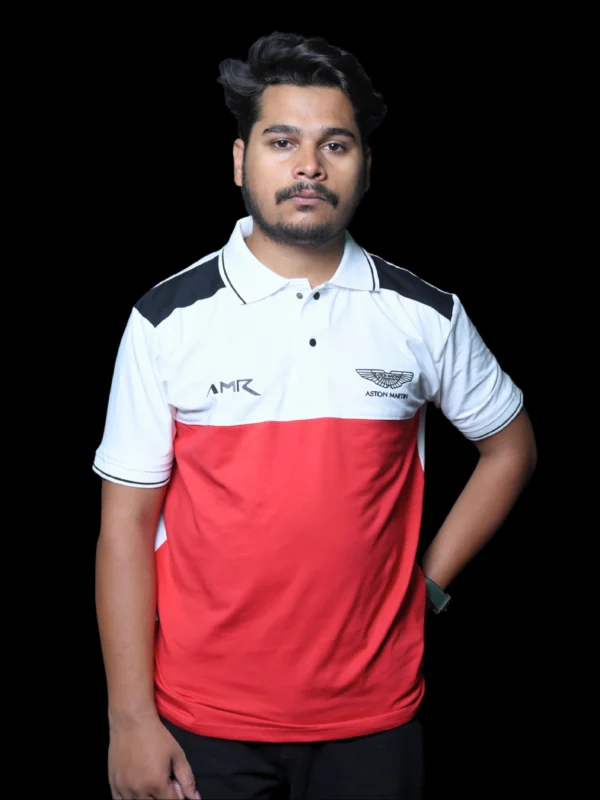 Aston Martin Style Polo T-Shirt – Red & White Colorblock Edition