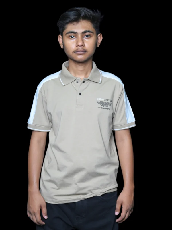 Beige Polo T-Shirt with Shoulder Stripes