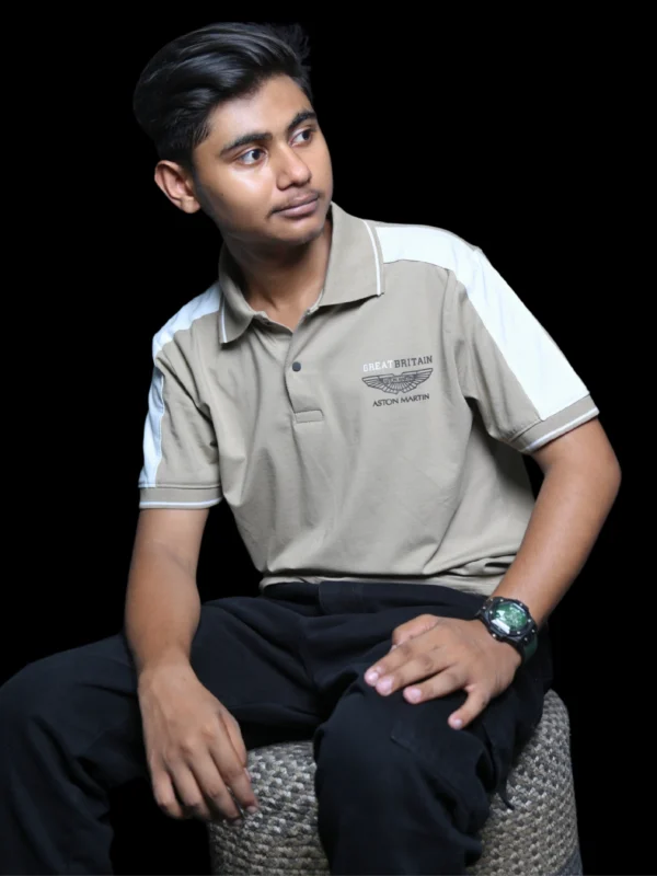 Beige Polo T-Shirt with Shoulder Stripes