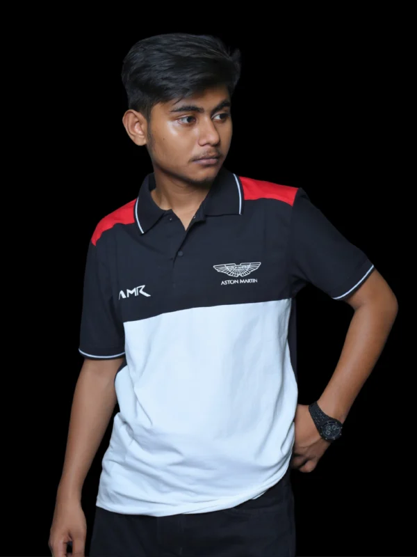 Aston Martin-Inspired Black-White Polo T-Shirt