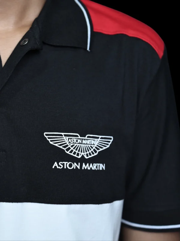 Aston Martin-Inspired Black-White Polo T-Shirt
