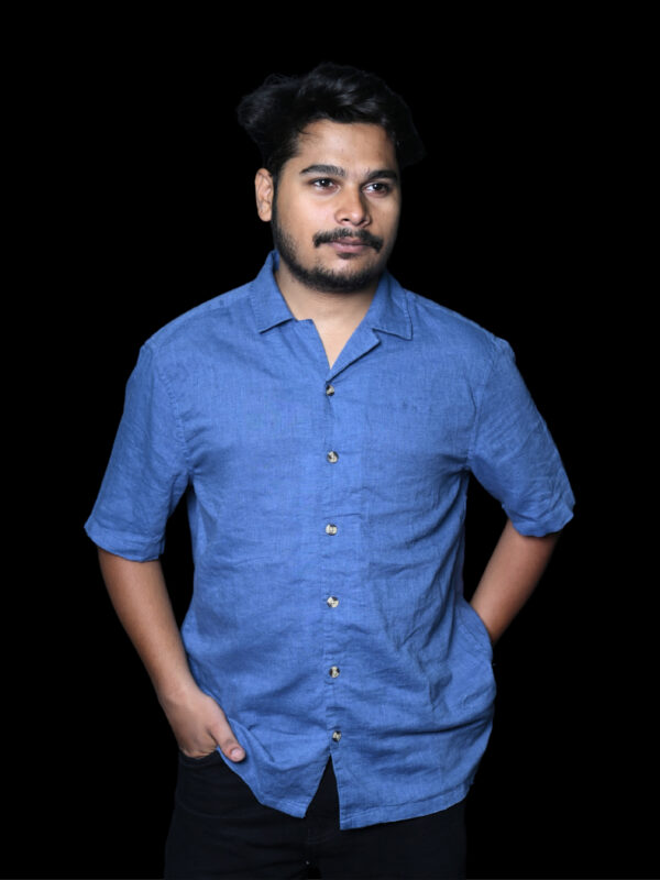 Classic Blue Short-Sleeve Button-Up Shirt
