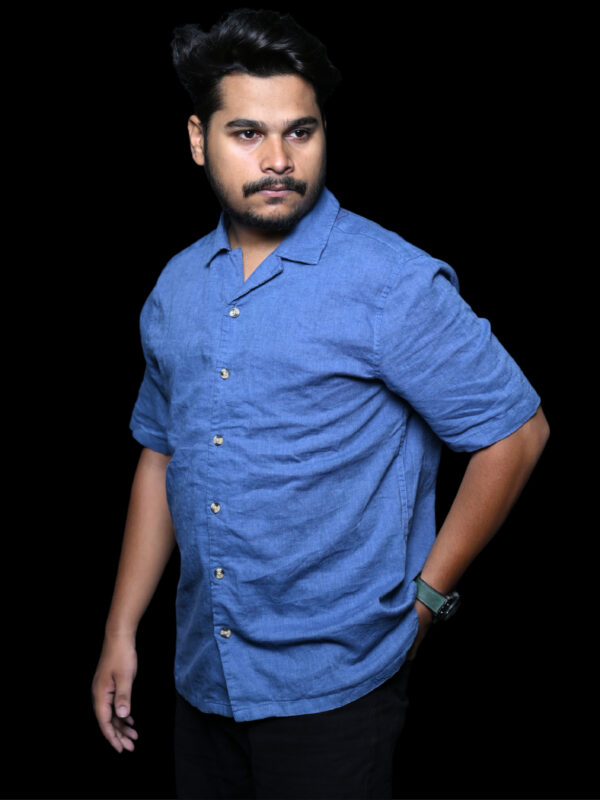 Classic Blue Short-Sleeve Button-Up Shirt