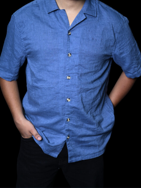 Classic Blue Short-Sleeve Button-Up Shirt