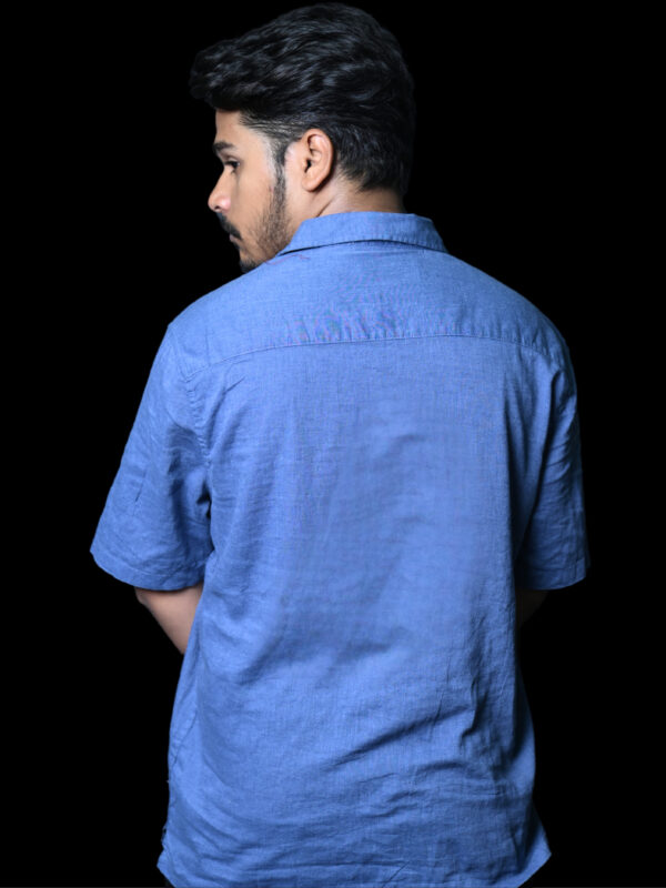Classic Blue Short-Sleeve Button-Up Shirt